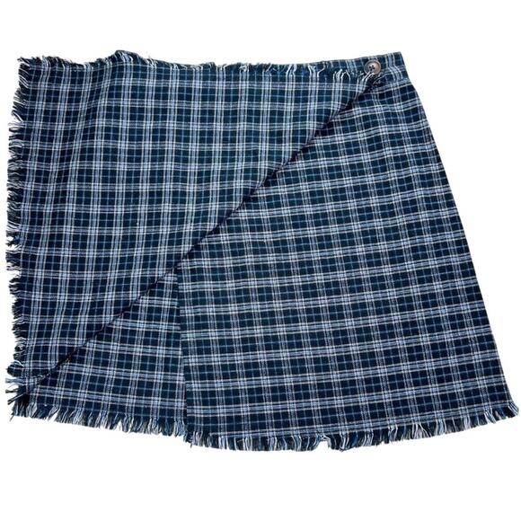 Urban Outfitters Mini Skirt Blue Plaid Fringed Size S - Picture 5 of 6